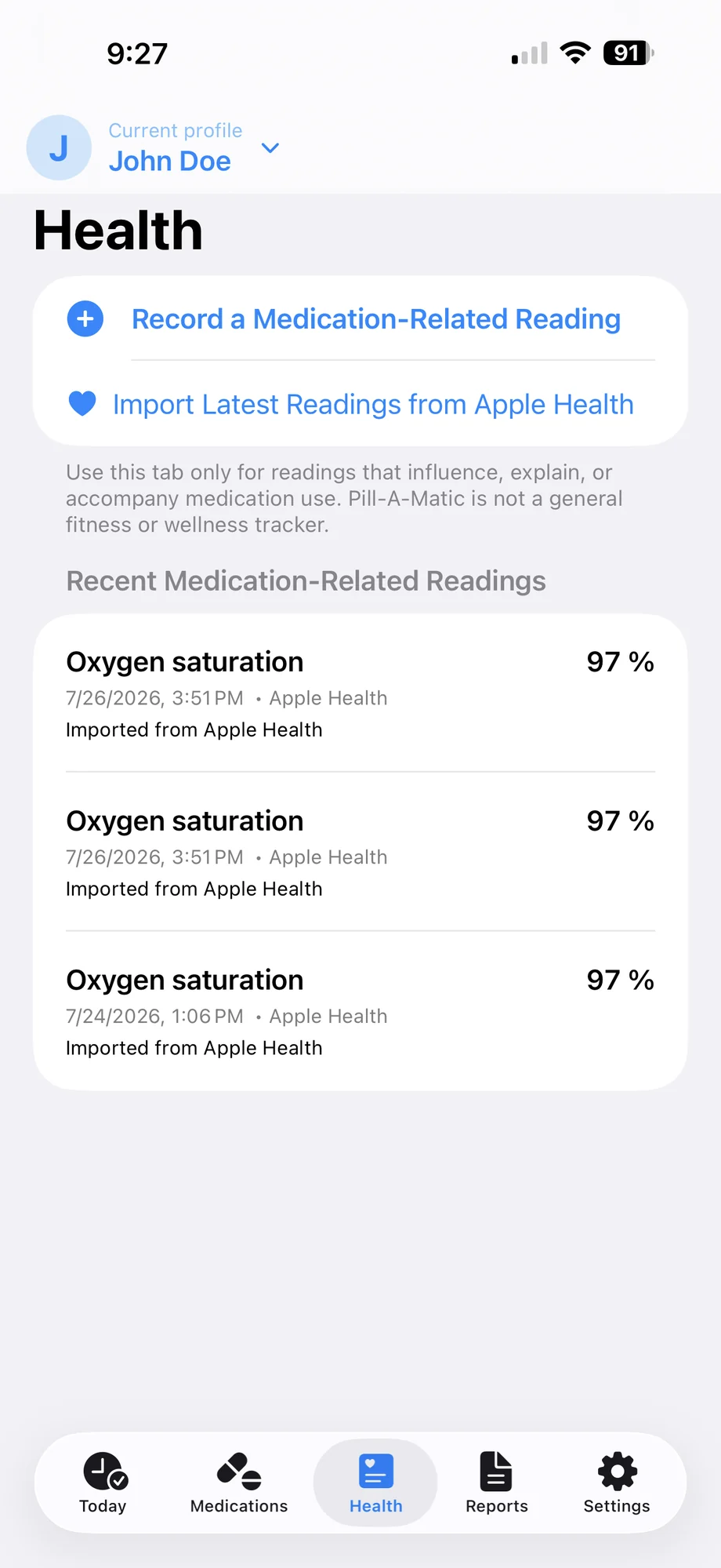 Pill-A-Matic Health tab