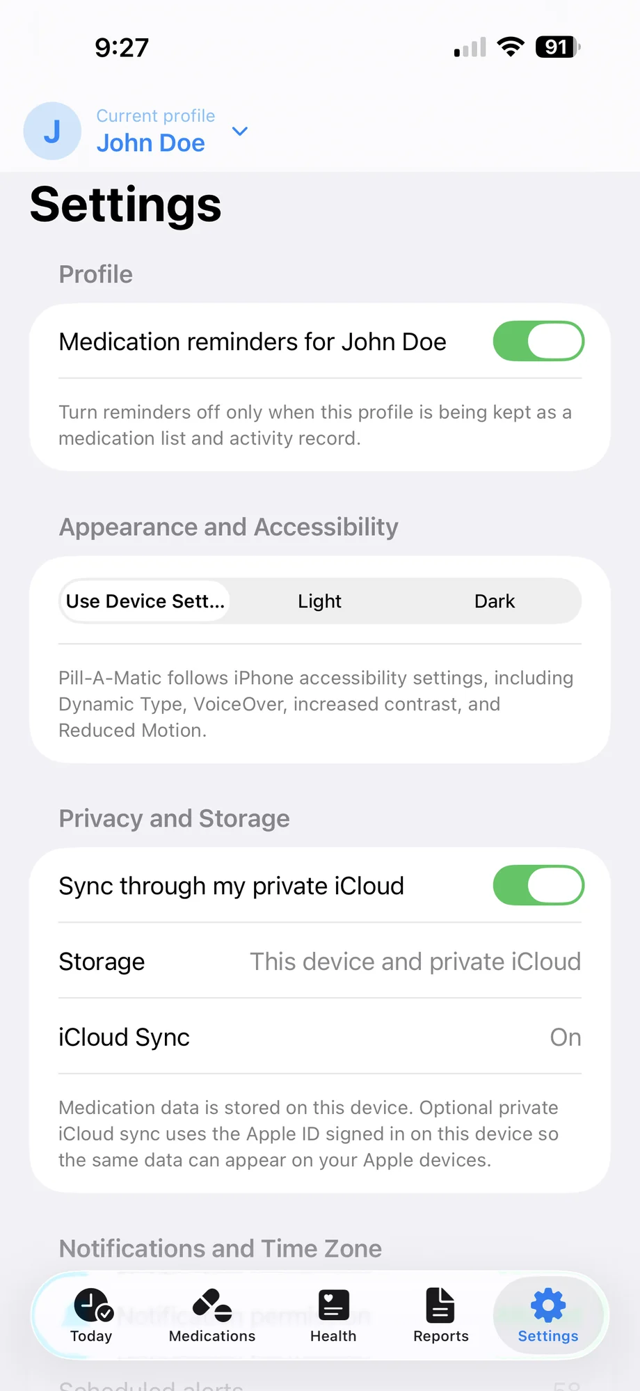 Pill-A-Matic Settings tab